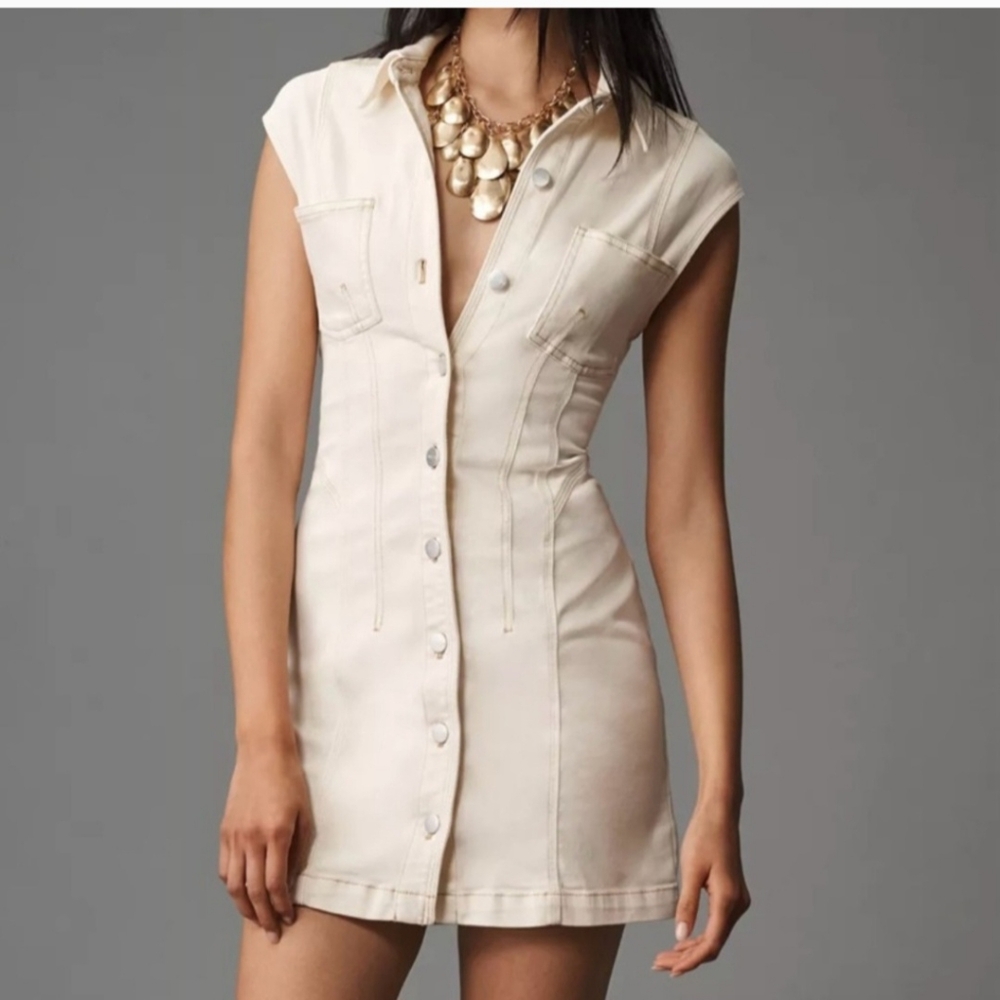 Pilcro Anthropologie Denim Button Collared Sleeveless Stretchy Dress, Size 16NEW